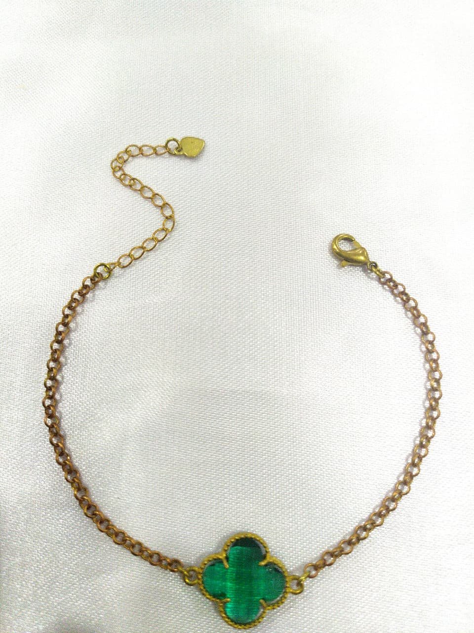 PULSEIRA DE 16CM COM 1 TREVO VERDE 2CM (100% VIDRO)